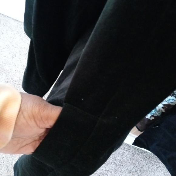 Dennis Basso Black Suede Sz 2X Floral Lined Dress Coat, Garment Bag Purple Blue - Picture 5 of 11